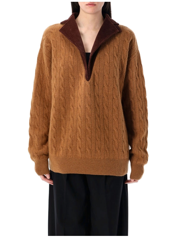 V-neck braided sweater Knitted