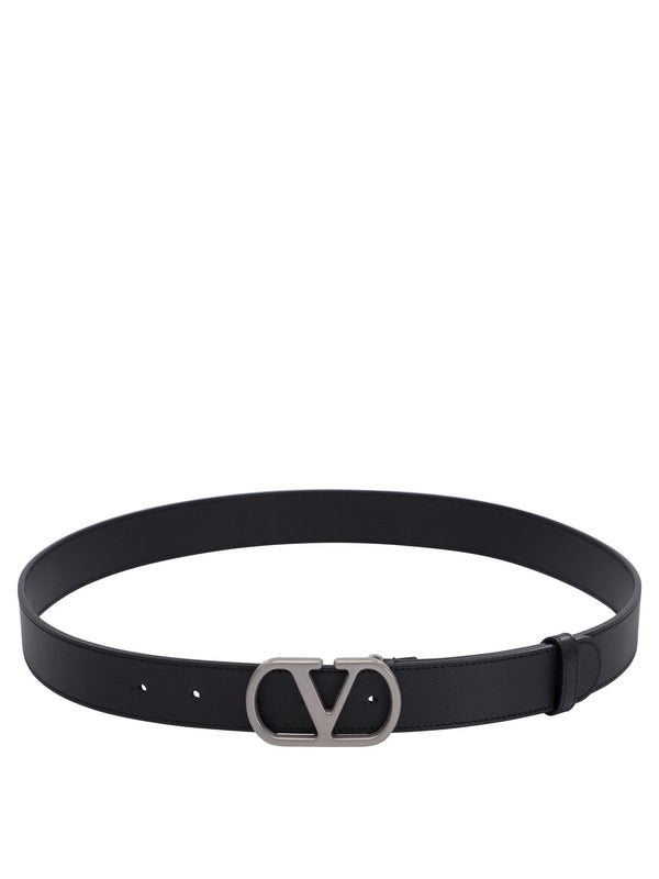 V Logo Buckle Leather Belt