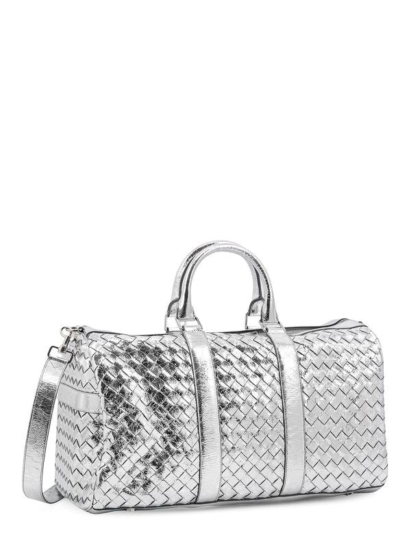 Intrecciato Metallic Leather Boston Bag