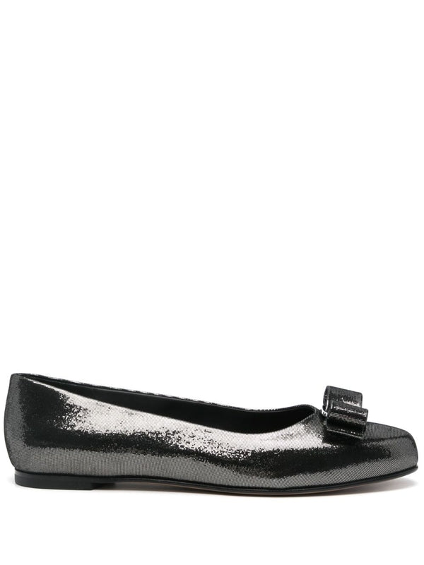 VIVA Bow Metallic Leather Flat Shoes