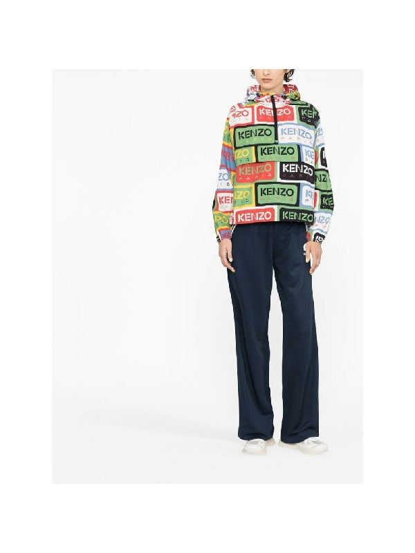 Allover Logo Printing Half Zip
  Up Hood Jacket