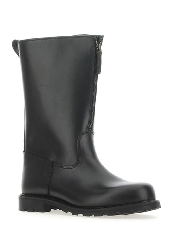 Front Zip Leather Mid Boots