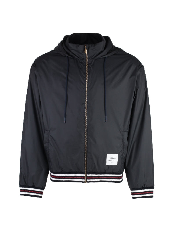 THOM BROWNE - Logo Patch Hooded Zip-Up Jacket - Jente