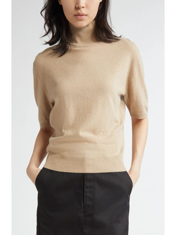 Back Cutout High Neck Short Sleeve Knit