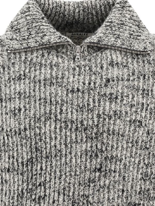 Auralee Wool Baby Alpaca Mix Rib Zip-Up Knit