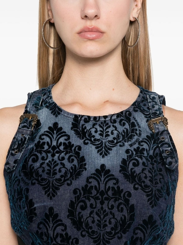 Allover Embroidery Detail Denim Tank Top