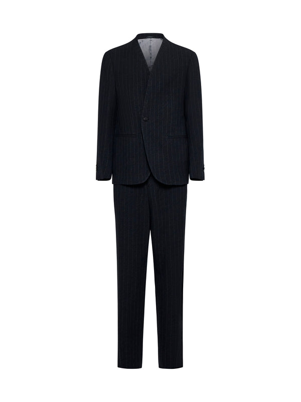 Striped Wool Collarless Suit Set