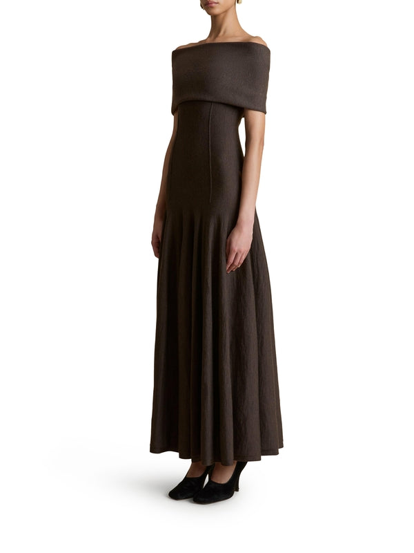 Ava Off-Shoulder Wool Long
  Dress