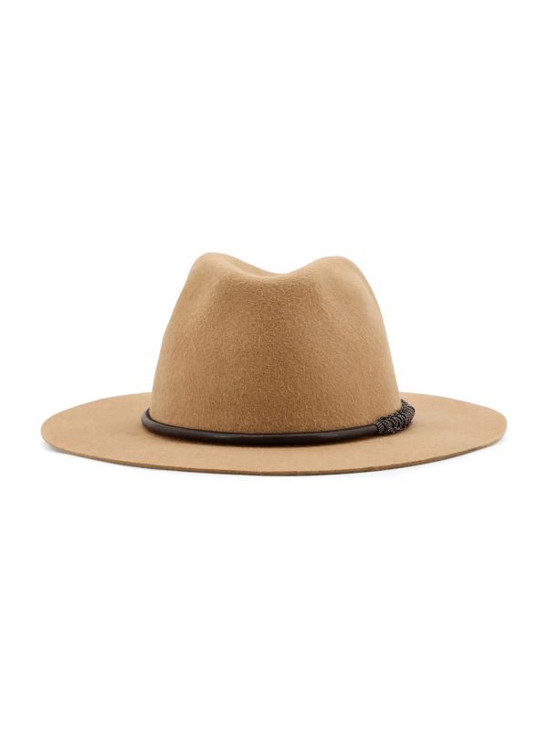 Monili-embellished beige fedora