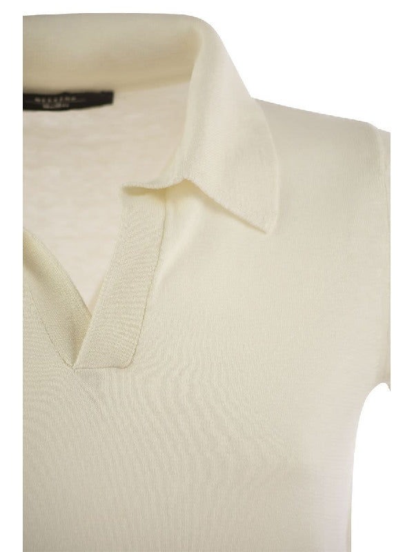 V-Neck Silk
  Cotton Polo Shirt