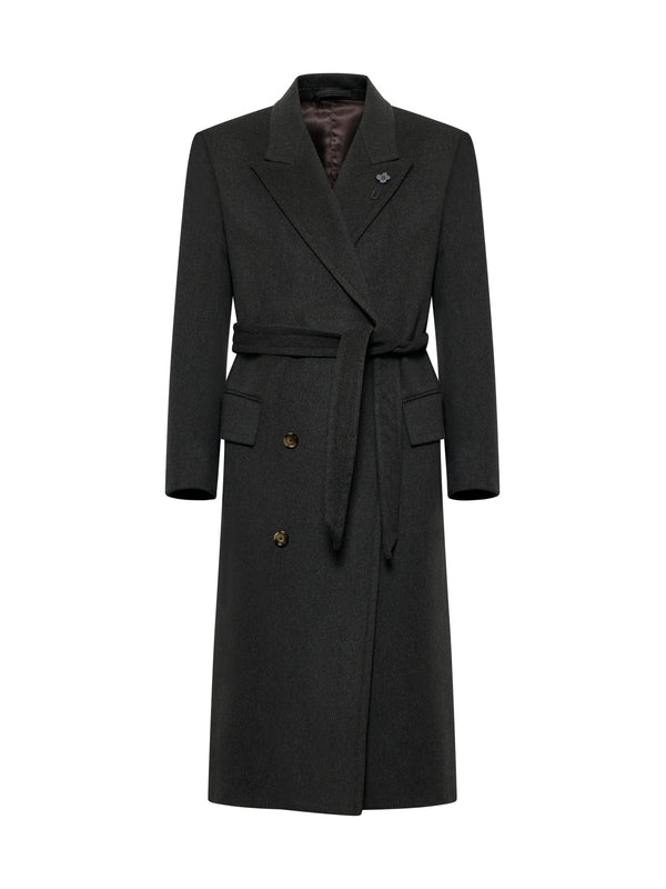 Boutonniere Decoration Belt Wool Coat