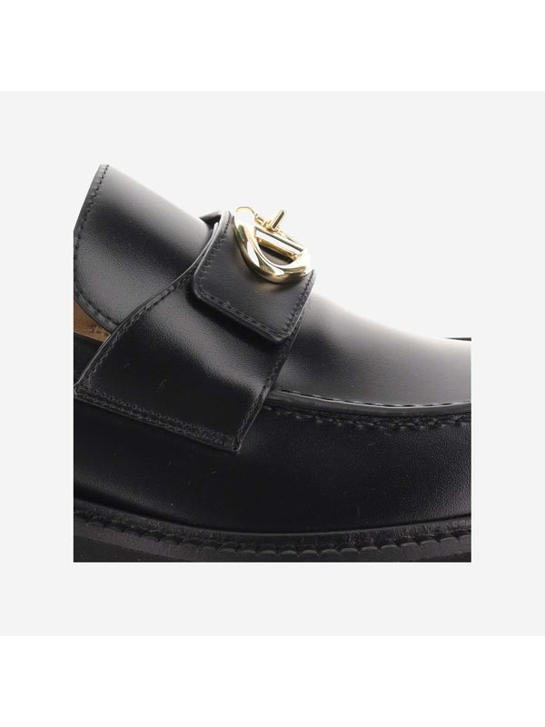 V Logo Leather Loafers