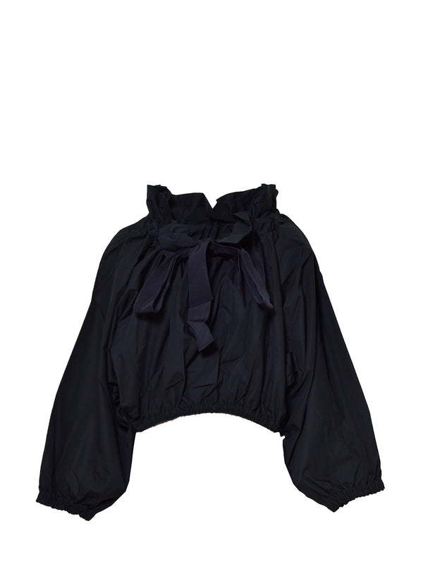 Grosgrain Puff-Sleeve Faille Top