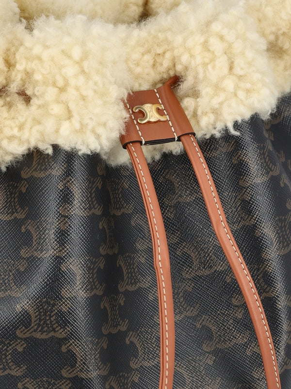 Clara Triomphe Shearling Canvas Bucket
  Bag