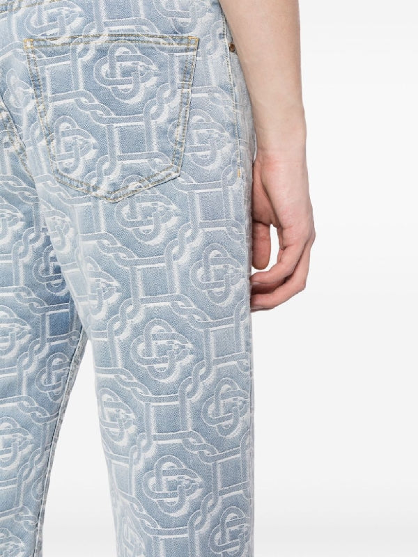 Monogram pattern denim pants