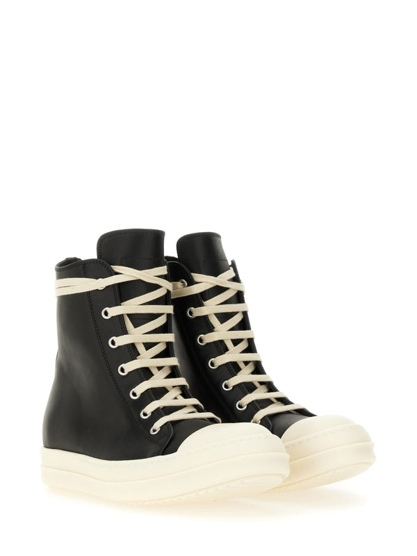 Zipper Detail Leather High-Top Sneakers