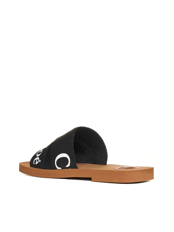 Woody Logo Linen Flat Sandals