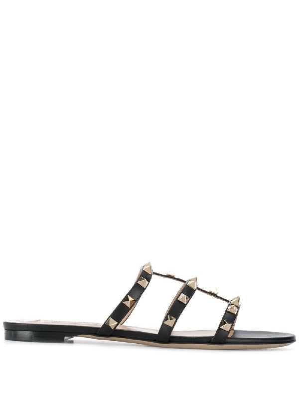 VALENTINO - Rockstud Leather Flat Sandals - Jente