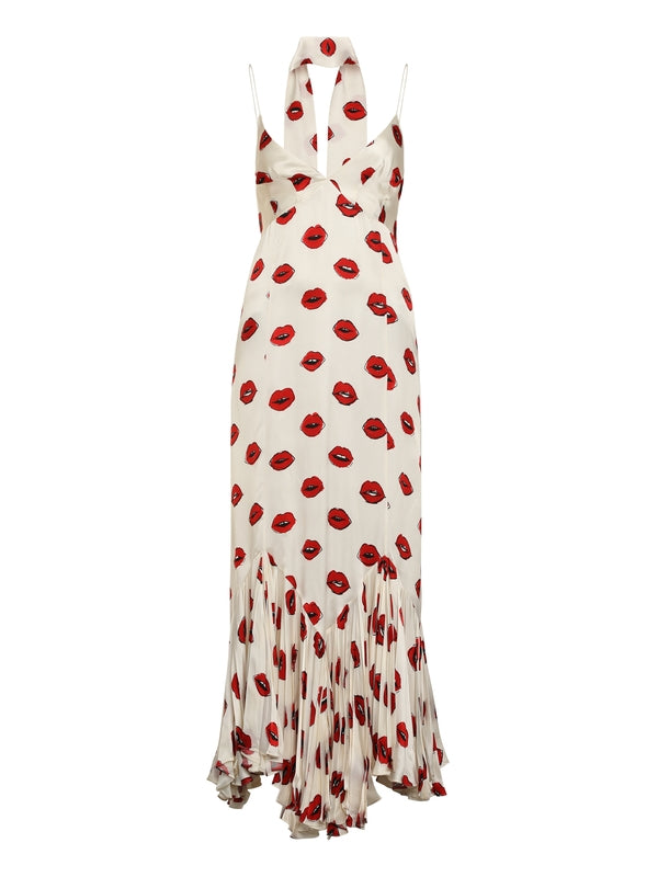Graphic Printed Tie-Neck Long Dress