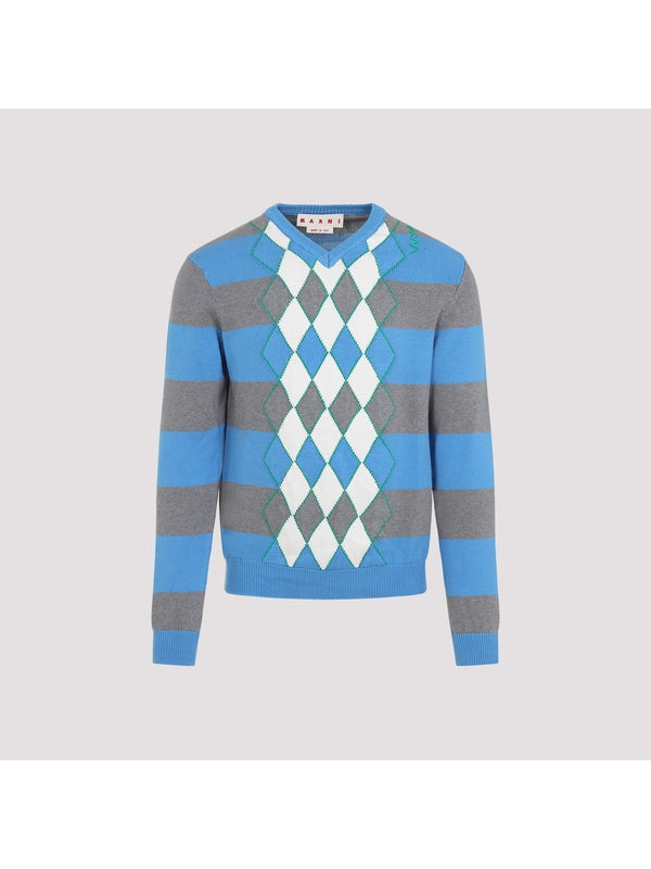 Argyle Stripe V-Neck Knit