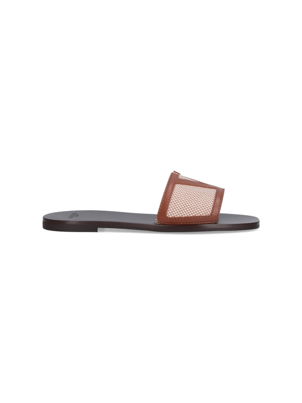 V Logo Cotton Leather Slides