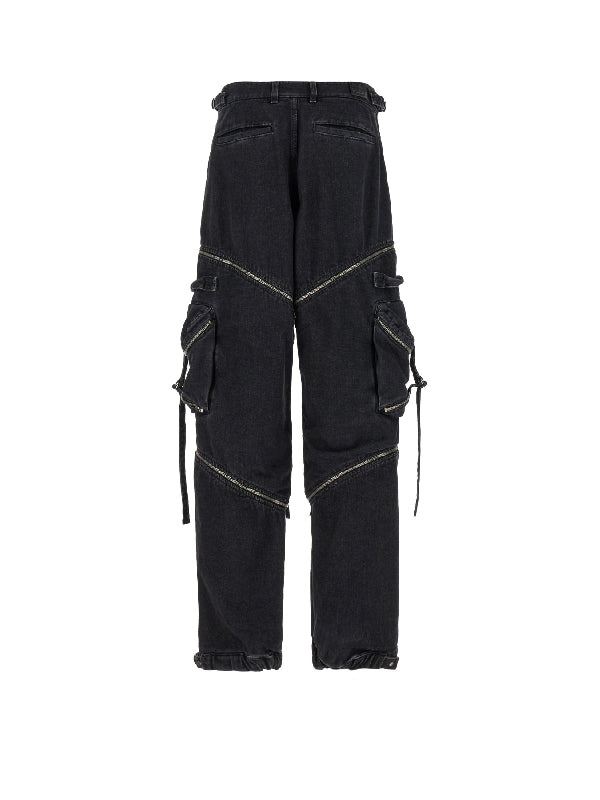 Zipper Trimmed Denim Cargo Pants