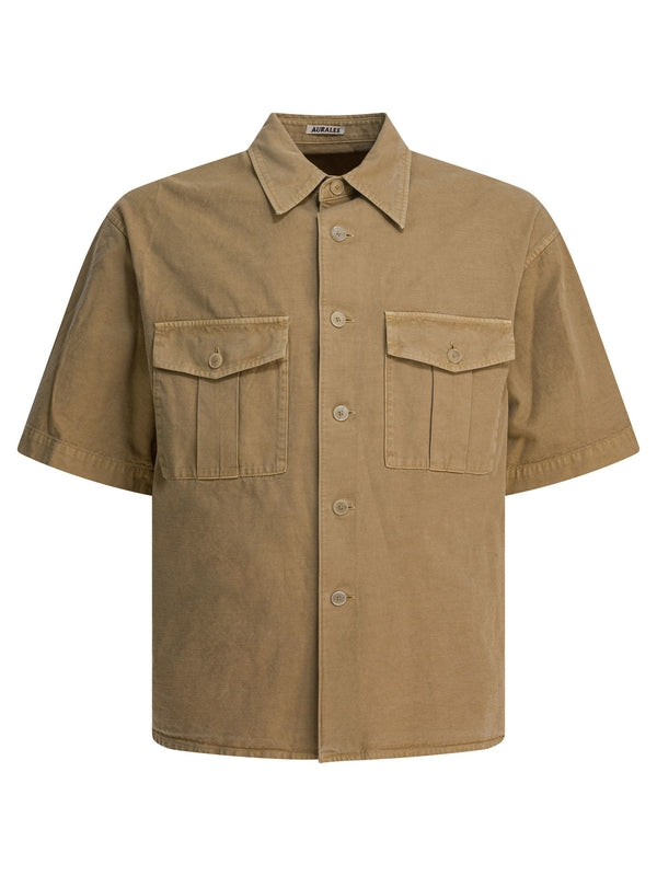 Auralee Product Dyed Finx Gabardine Beige Short Sleeve Shirt