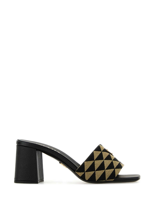 Triangle Logo Quilted Mule Sandal Heels