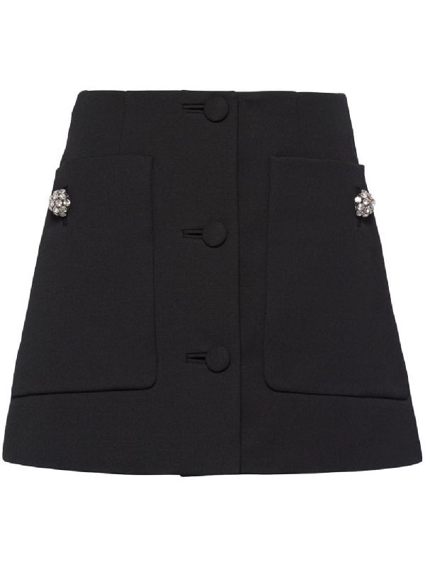 Jewel Embellished Wool Mini Skirt