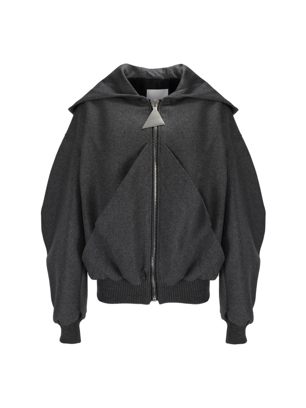 Wool Blend Hooded Zip-up