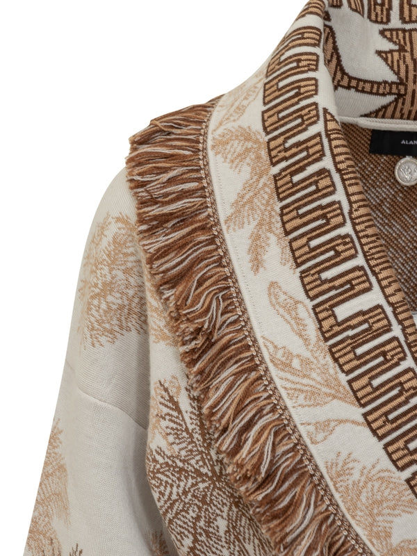 Jacquard Detail Wool Blend Cardigan