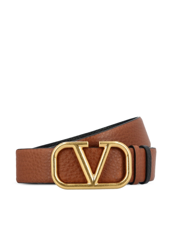 V Logo Reversible Leather Belt