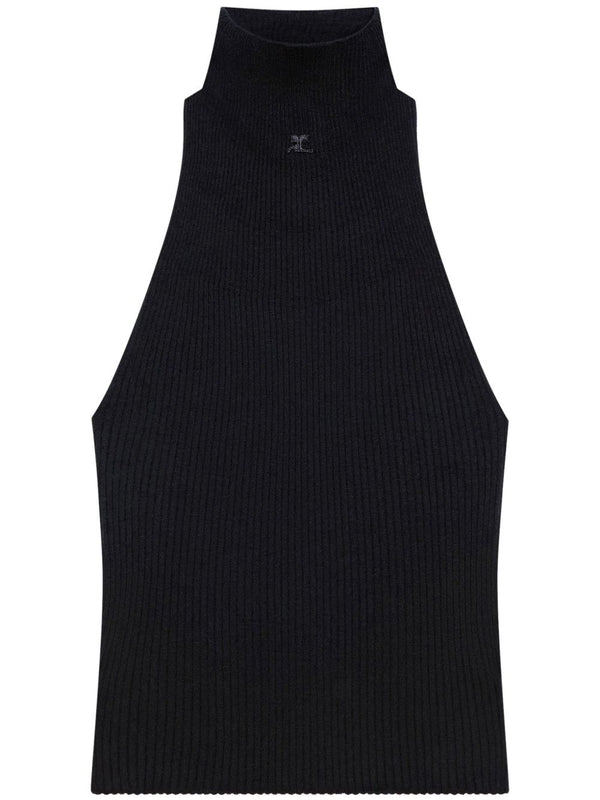 Logo Patch High Neck Cotton Sleeveless Top