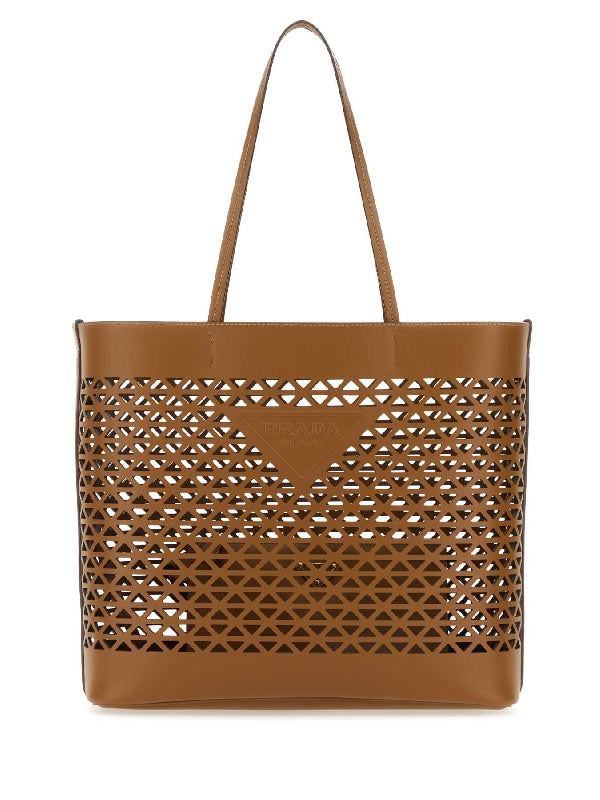 Triangle Logo Openwork Leather Tote Bag