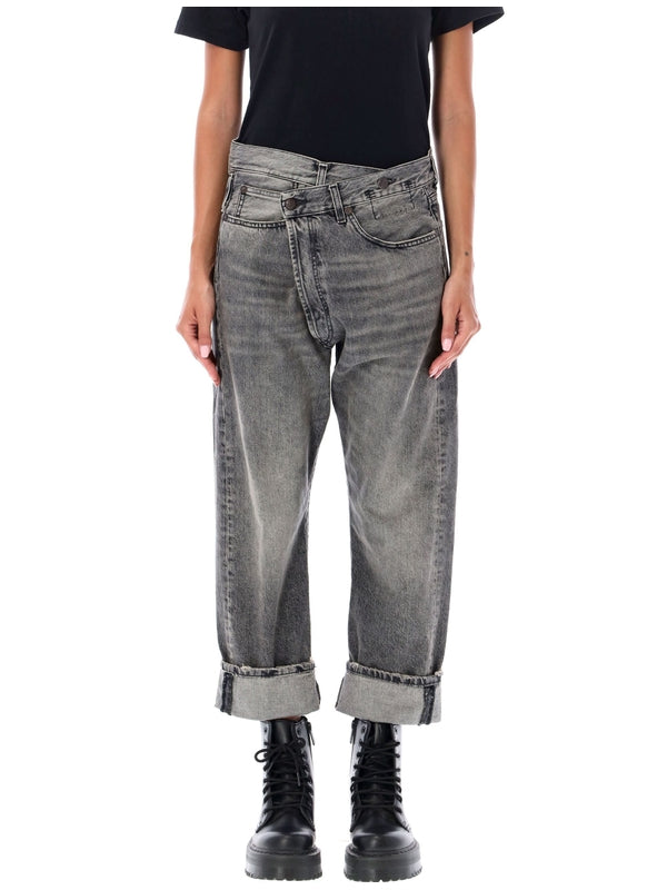 Cross Button Crop Denim Pants