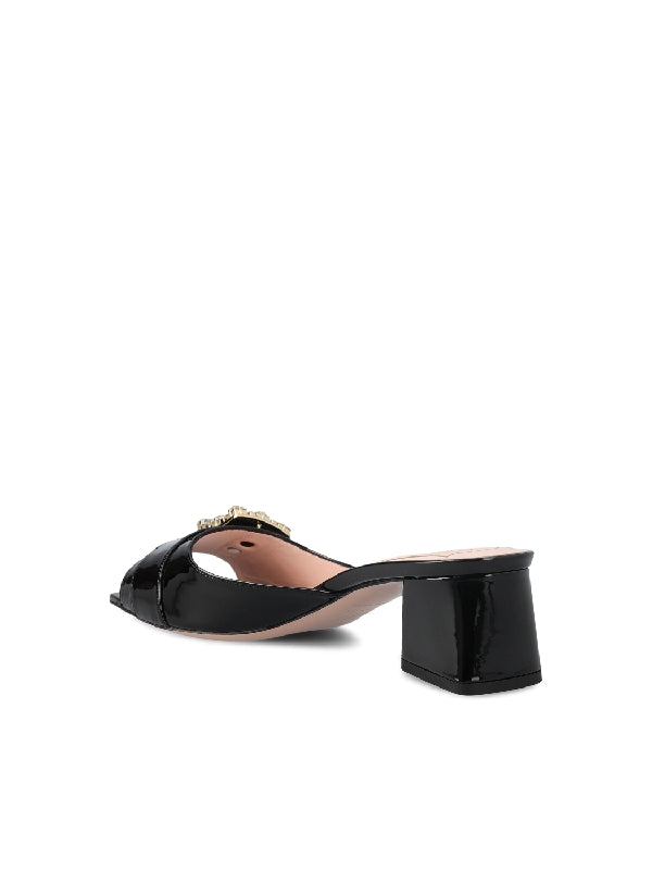 Tres Vivier Strass Buckle Leather Mules