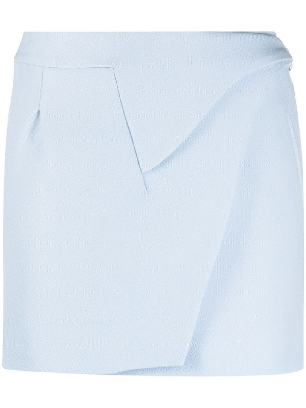 High Waist Belted Asymmetric Wool Mini
  Skirt