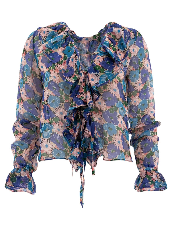 Flower Print Ruffle Blouse