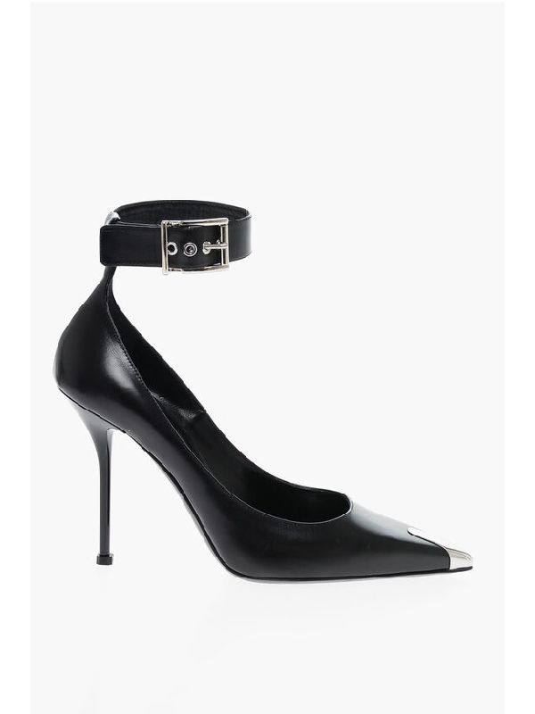 Ankle Buckle Strap Metal Toe Pumps Heel