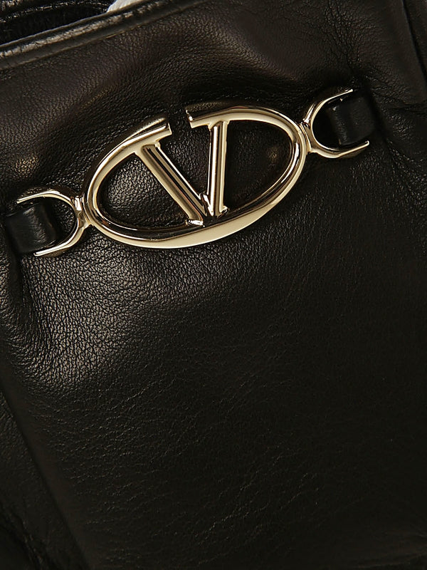 V Logo Detail Leather Gloves