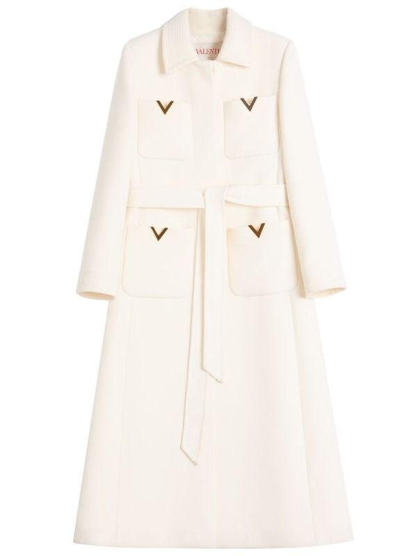 V Logo Wool Silk Belt Coat