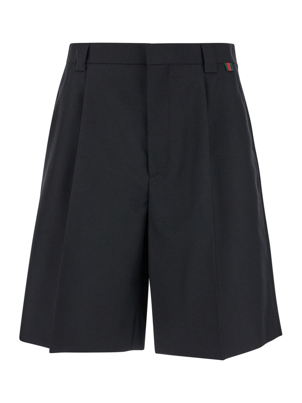 Black Bermuda Shorts with Web Detail in Wool Man Shorts