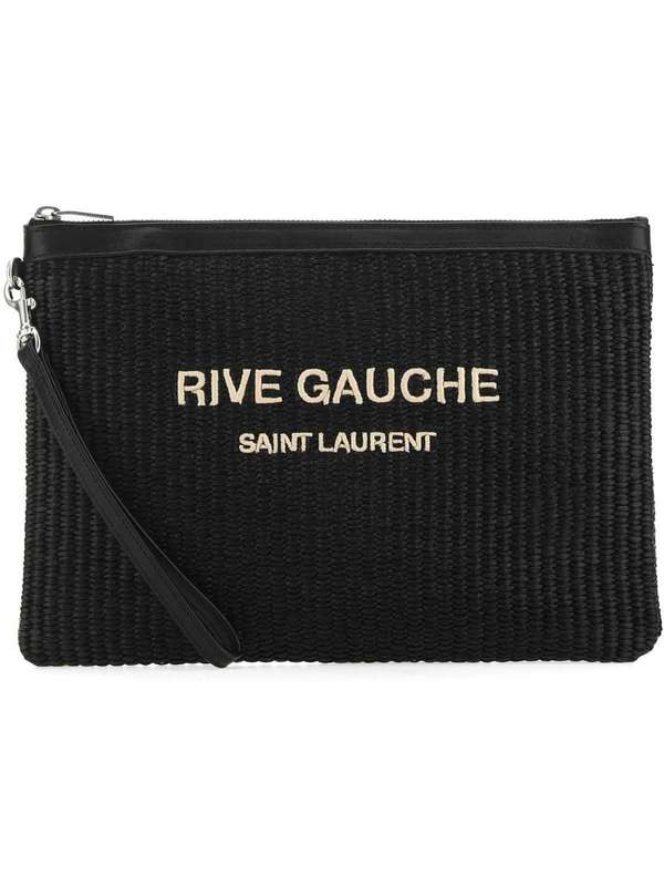 Rive Gauche Raffia Embroidered Clutch Bag