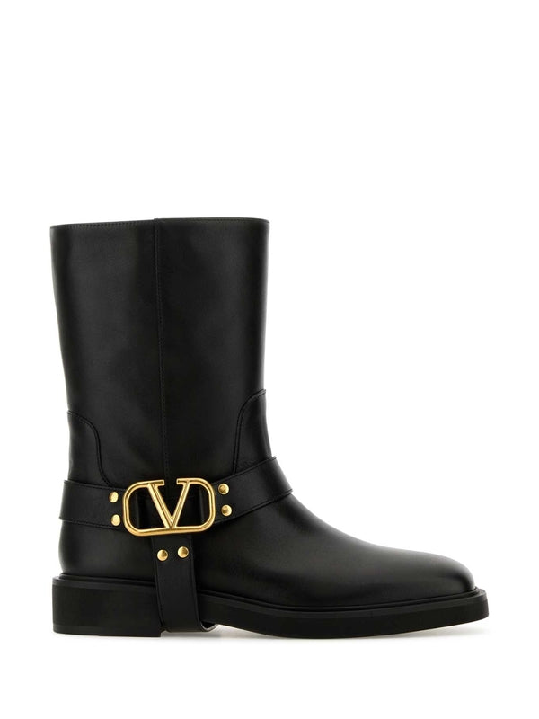 V Logo Leather Harness Strap Mid
  Boots