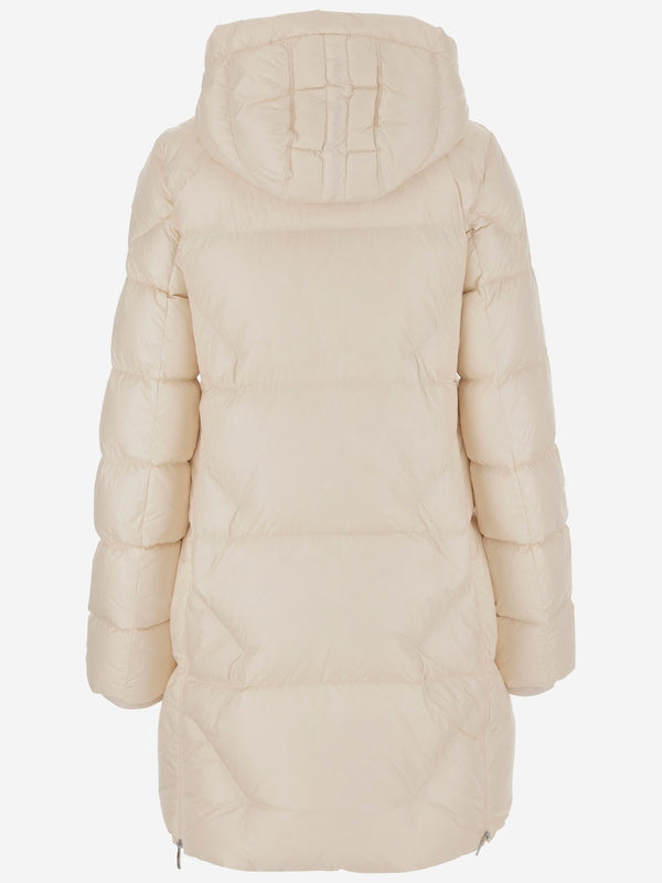 Logo Patch Hooded Long Down Jacket