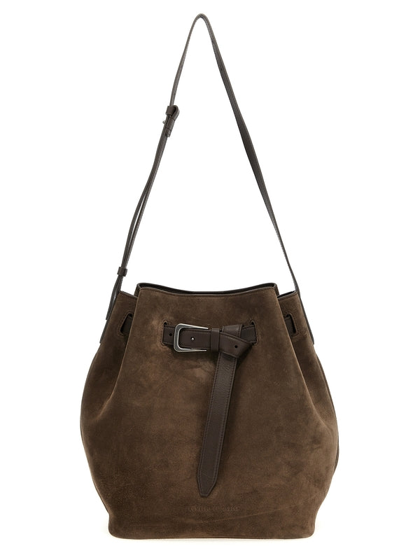 Buckle Strap Suede Bucket Bag