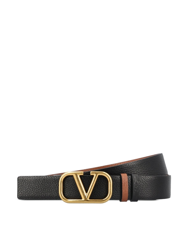 V Logo Reversible Leather Belt