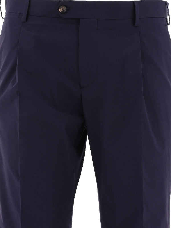 Navy Cotton Blend Tailored Pants