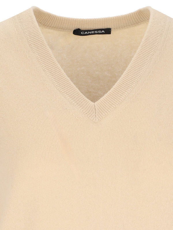 Ribbed Cashmere V-Neck Knit