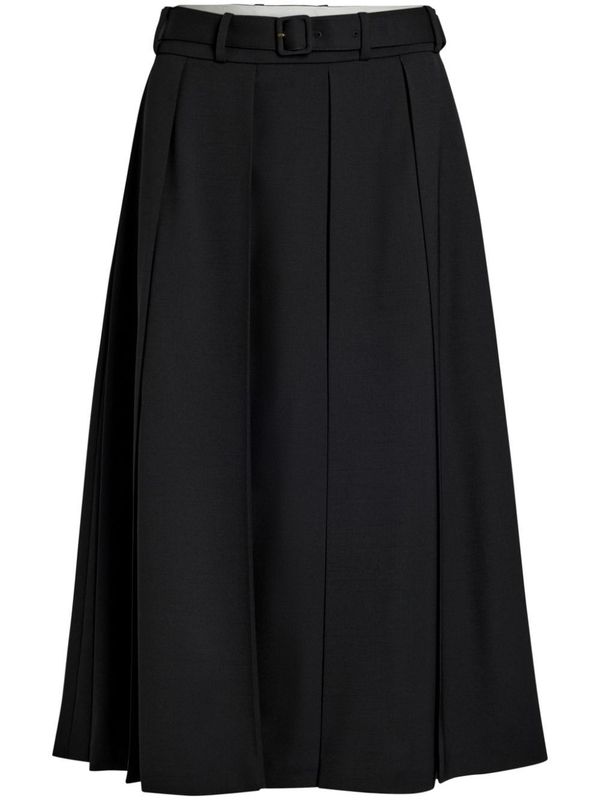 Belt Wool Pleated Skirt